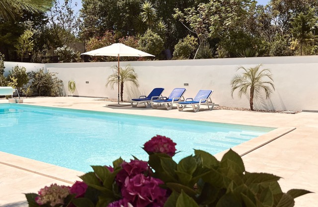 2 bedroom flat near Nazaré with huge saltwater pool, pool house, mountain view