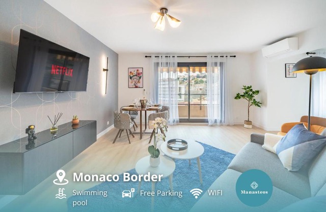 5mn Monaco - Vue mer - Parking - Piscine - BB