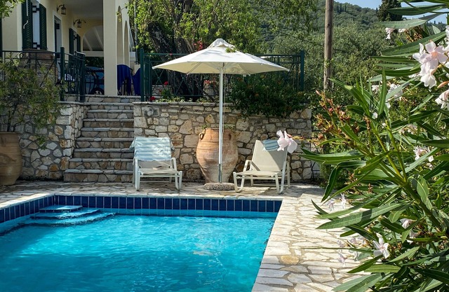 Beautiful Villa, short walk to Agni Beach, heated pool with stunning views