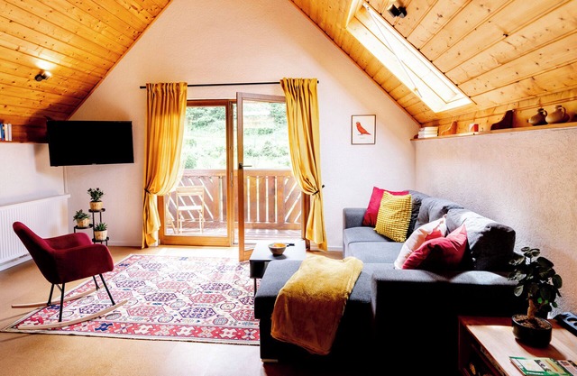 birds-nest holiday home palatian forest balcon wood stove