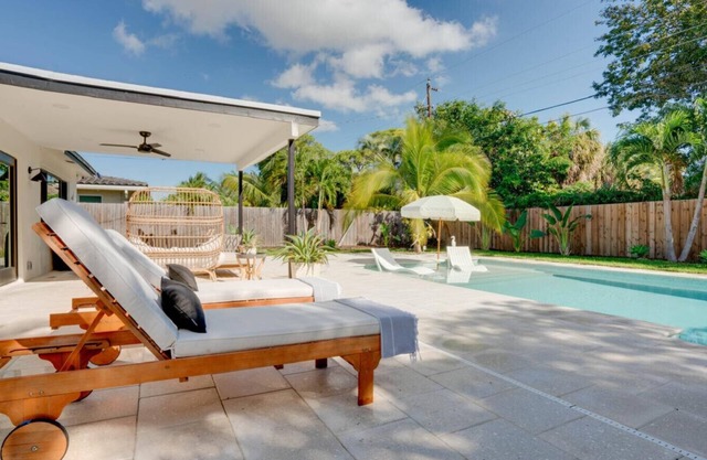 Coco Loco Oasis: Boho-Luxe Escape with Saltwater Pool Near Deerfield Beach!