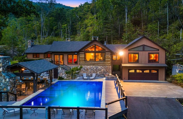 Cool Stream Lodge | 6BR Estate w/Pool, Hot Tubs & Private Pond Near Asheville
