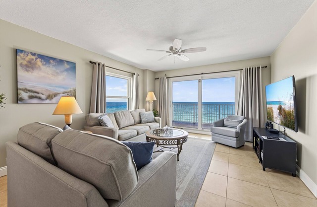 Direct oceanfront penthouse with gorgeous corner condo views, a beachfront pool, and garage