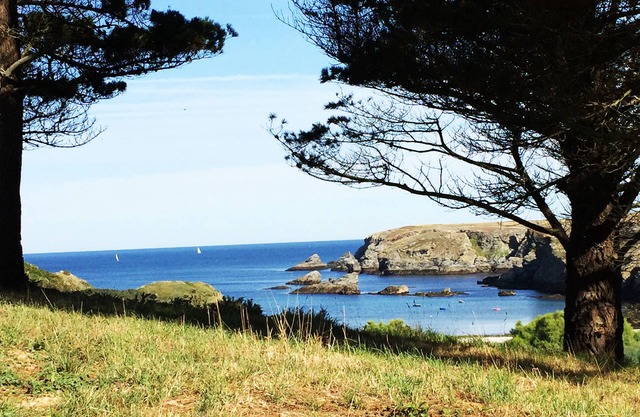 House on the wild coast of beautiful island at sea