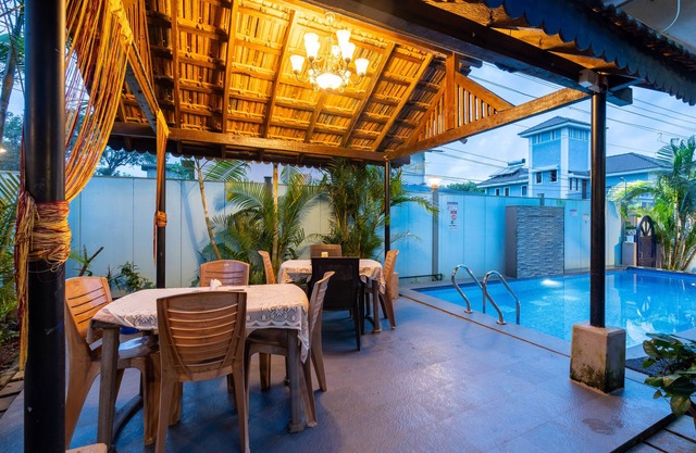 In Assagaon near Anjuna beach in a 2 bedroom apartment with a private pool