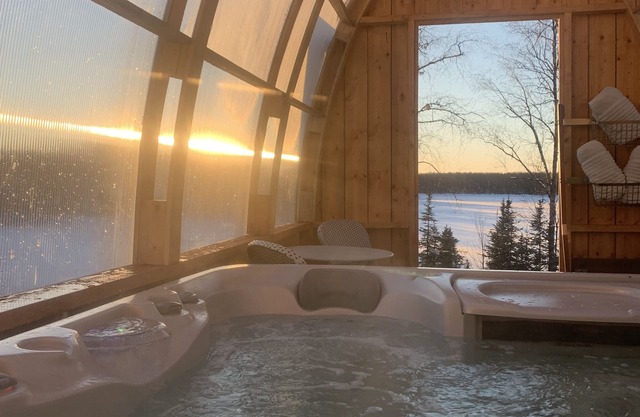 lakefront cabin with boats, sauna, hot tub, fire pits, trails, fishing gear