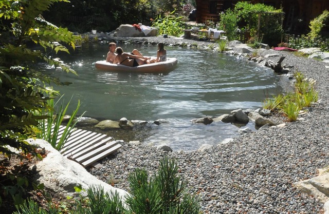 Loghouse Lodge with Glacier View and Private Natural Swimming Pond