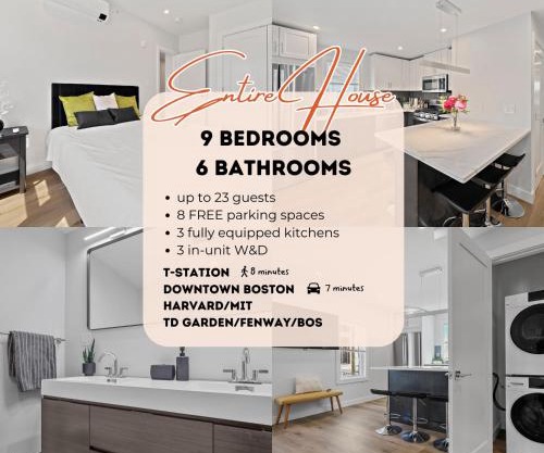 NEW 9BR6Bth Parking MIT Harvard Boston Walk to T
