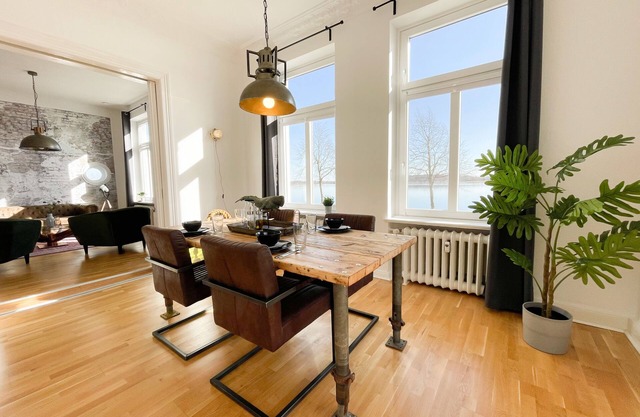 Old apartment with panoramic view of the Schlei, balcony and fireplace in the heart of Schleswig