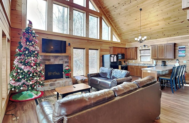 Outdoor fireplace, hot tub with stunning views, spacious interior + pet-friendly
