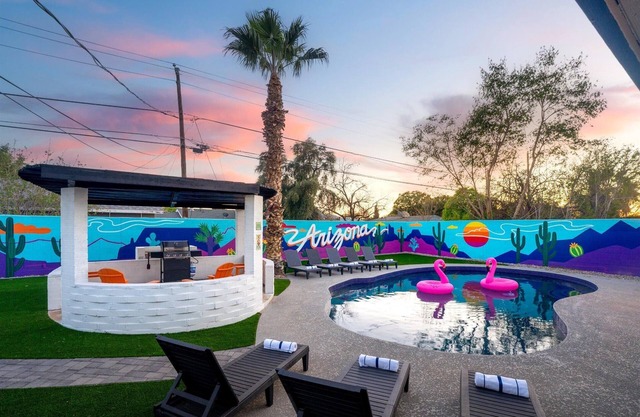 Poolside Paradise Big Backyard Arcade Mural Near ASU & Airport
