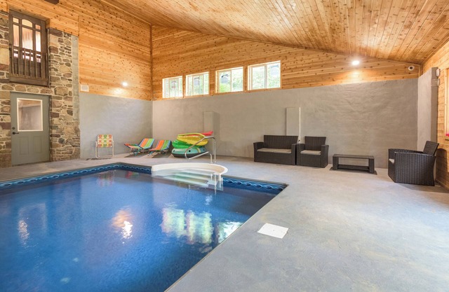 Private indoor salt heated pool and multi family stay.