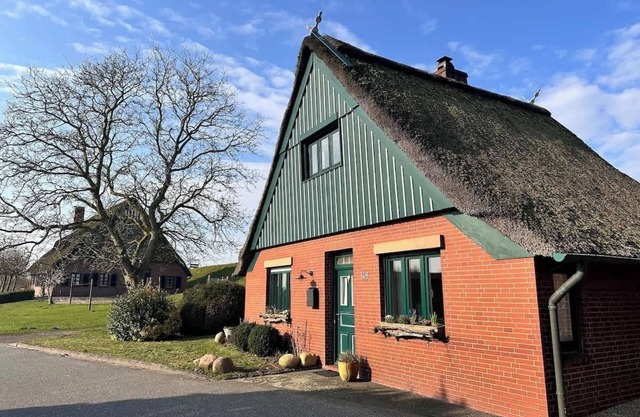 Reetdachkate am Deich mit Kamin nahe Hamburg