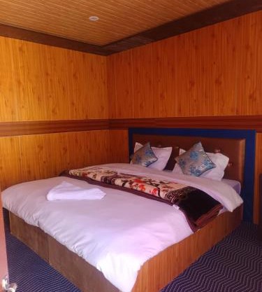 snow land wooden cottage