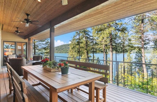 Spacious Lakefront home in charming Whitefish with fitness room, sauna, hot tub.
