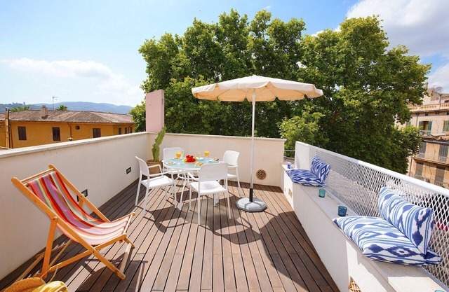 Sunny Apartment in Palma Old Town with a 15M2 Terrace, Balcony, Wifi, AC, Bright
